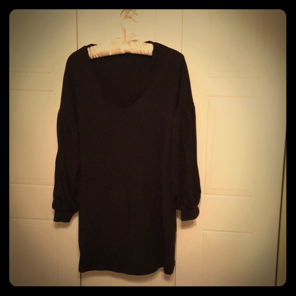 Express v-neck black dress with puff sleeves